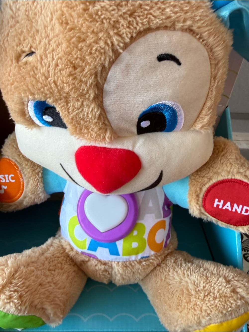 Fisher-Price Tan Puppy Plush with Blue Ears and Colorful ABC Heart - Picture 4 of 8